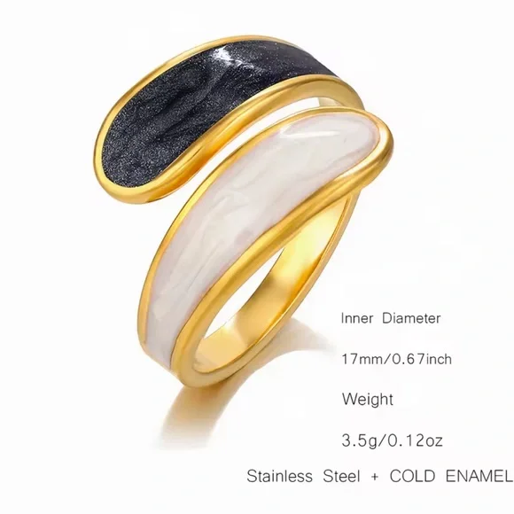 Adjustable Size Gold, White And Black Women's Ring (R4) - Picture 5 of 5
